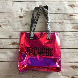 pink holographic tote bag